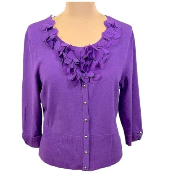 WHBM Cardigan Medium Purple Ruffle - Picture 1 of 11
